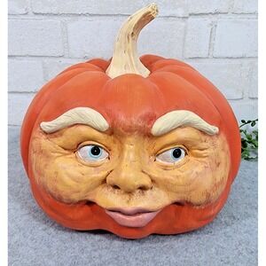 Halloween‎ Pumpkin Jack O' Lantern Head Face Resin Fall Expressive Human 10" NEW